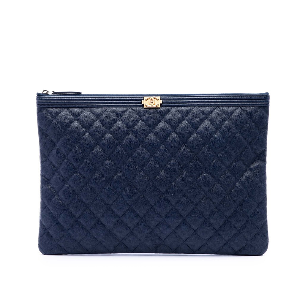 Pre-Loved Chanel Large Quilted Caviar Boy O Case Clutch